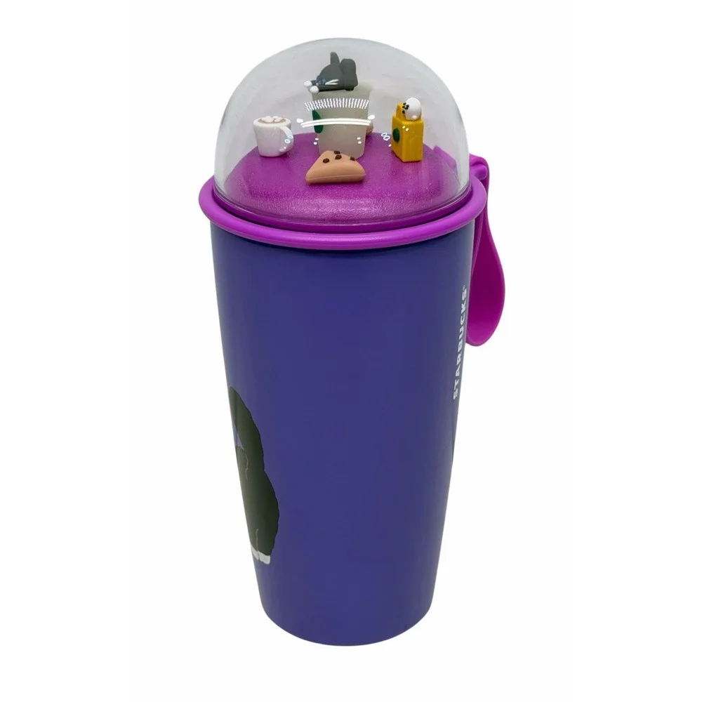 Starbucks Halloween Cat Tumbler Mug Bottle Bearista Playful Glow In The Dark Top